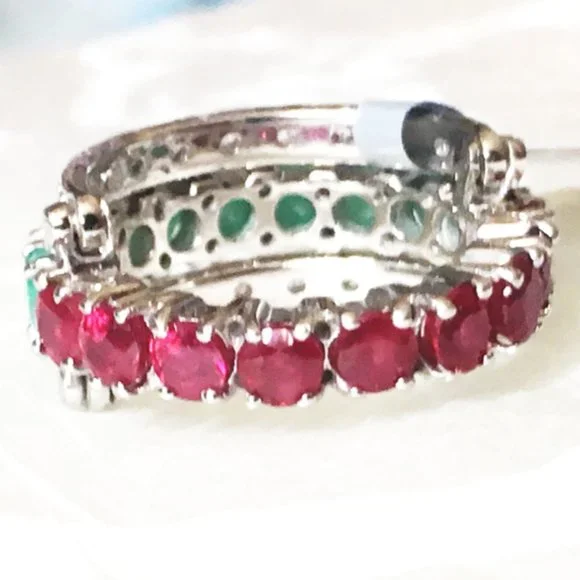 REVERSIBLE Emerald & Ruby Ring .925 Sterling Silver Genuine Gemstones - Picture 8 of 9